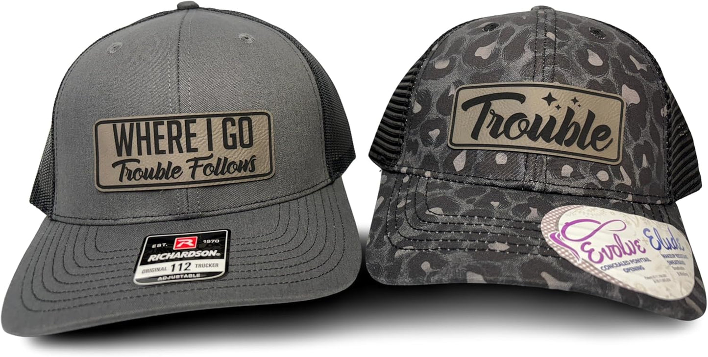 Where I Go Trouble Follows Matching Couple Hats for Fun Duos