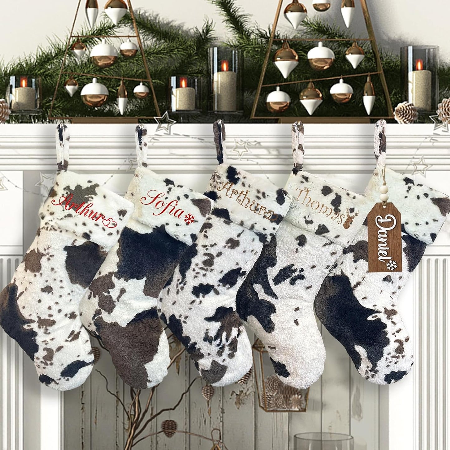 Personalized Christmas Stockings with Initial Name Tags Set of 5