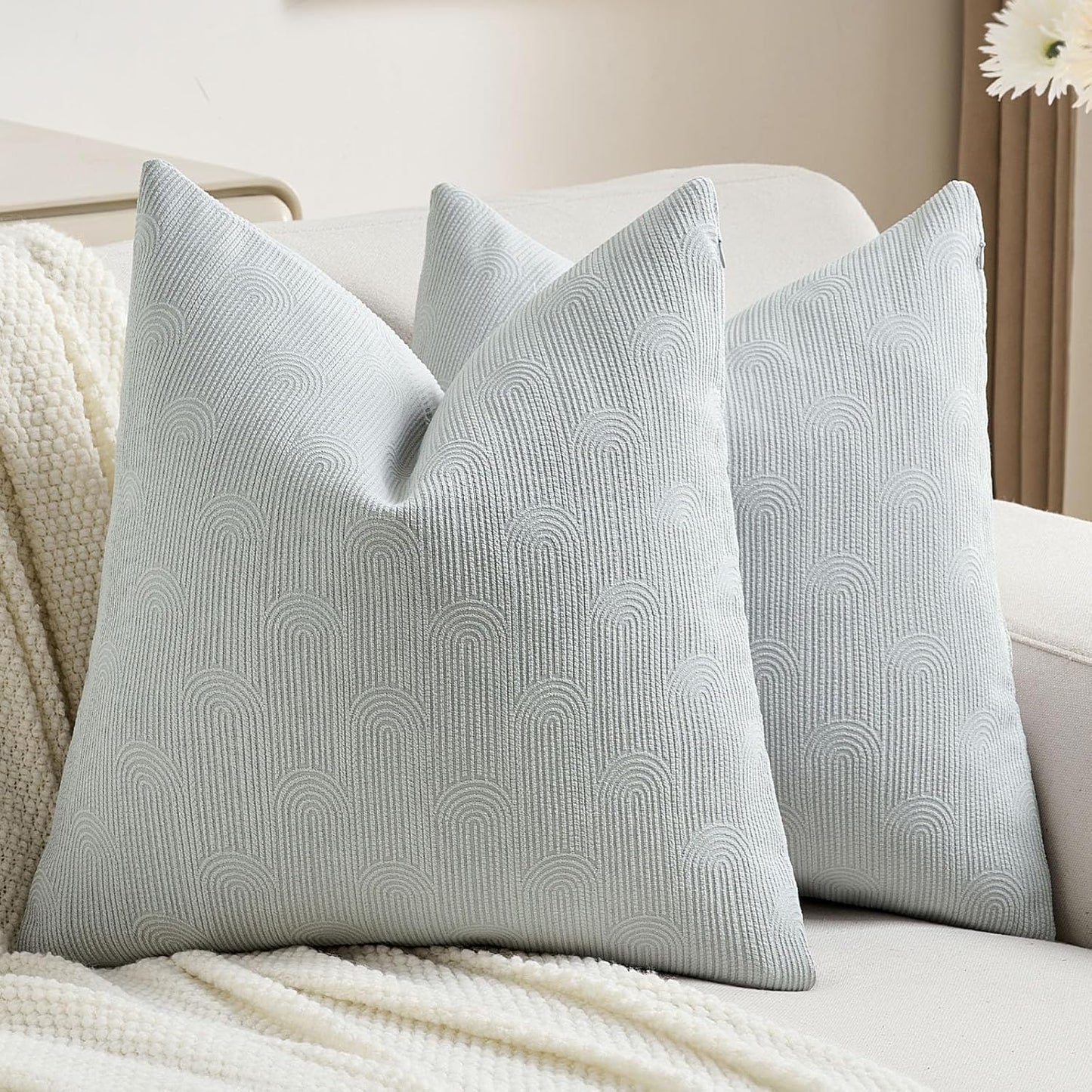FUTEI Light Grey Chenille Decorative Throw Pillow Covers Set
