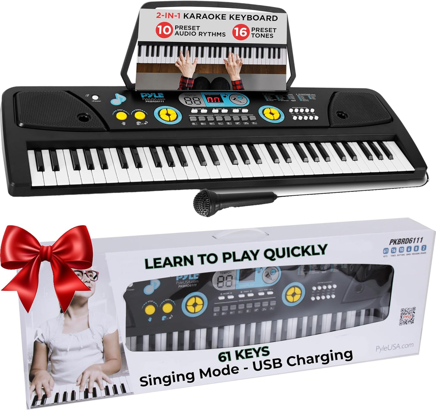 PYLE Digital Piano Kids Keyboard - Portable 61 Key Learning Fun