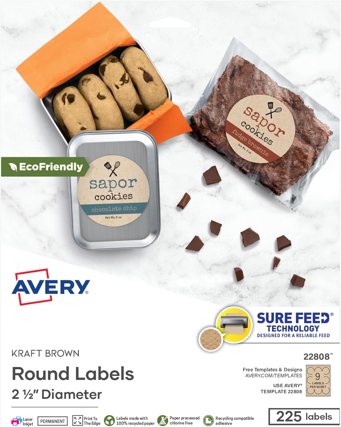 Avery Kraft Brown Round Labels with Sure Feed Technology