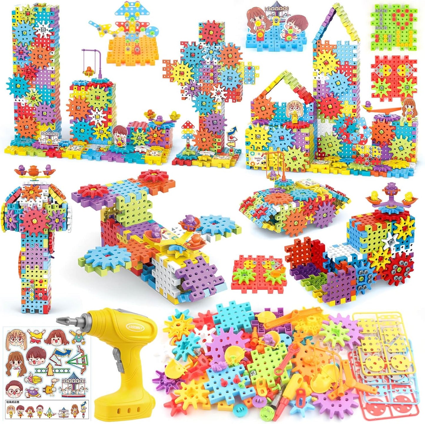 234-Piece Gear Building Set with Electric Drill for Kids 3+, DEKILEA