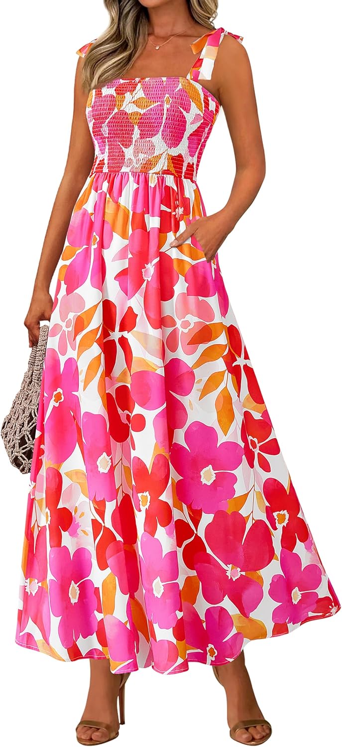 PRETTYGARDEN Womens Summer Floral Maxi Dress for Beach Fun