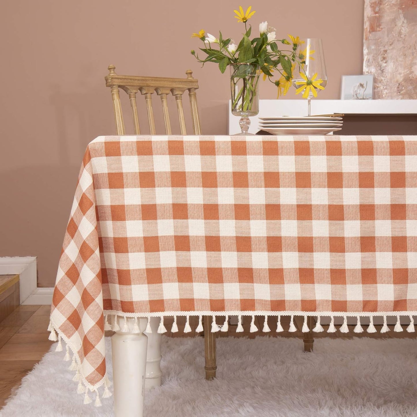 Rustic Gingham Tablecloth for Farmhouse Style Dining Decor