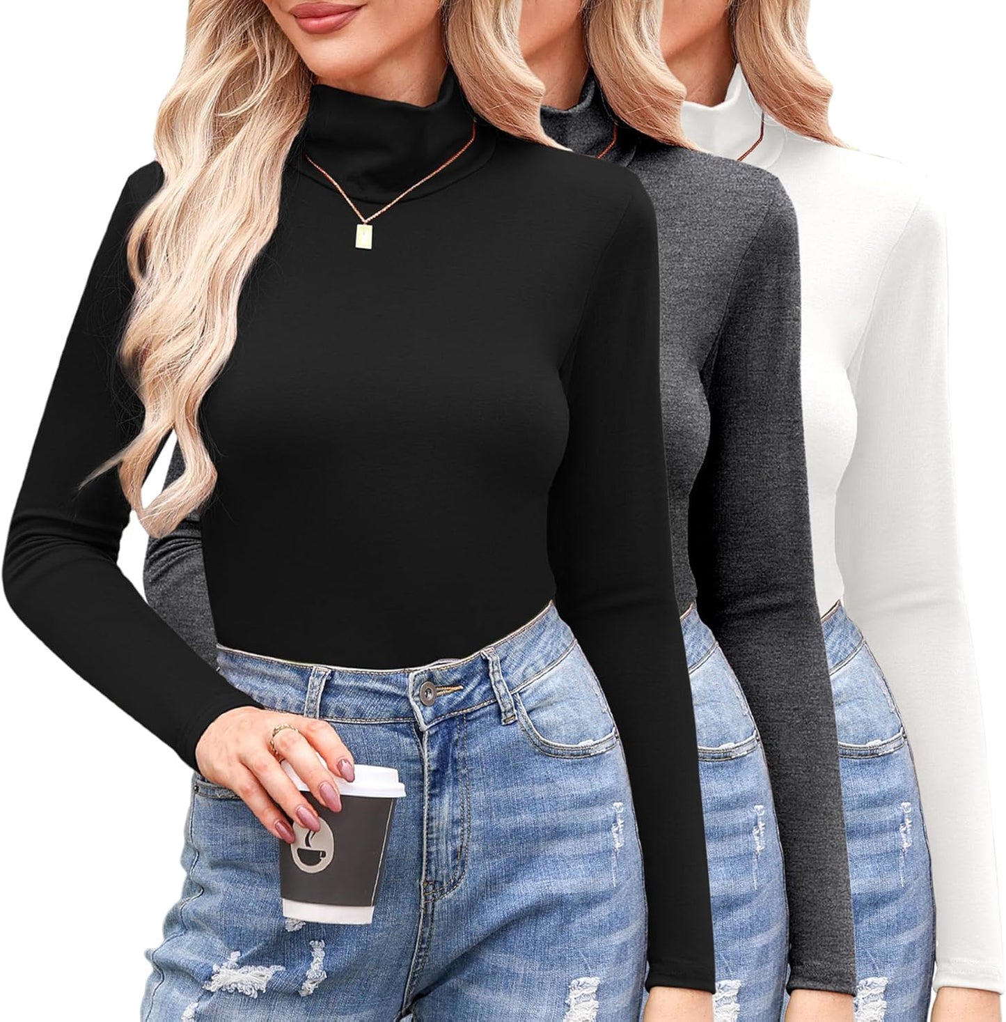 Totatuit Womens Turtleneck Shirt Long Sleeve Layer Tops