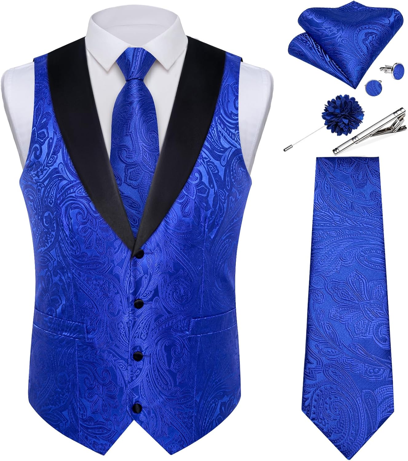 DiBanGu Mens Paisley Suit Vest Set for Weddings and Parties