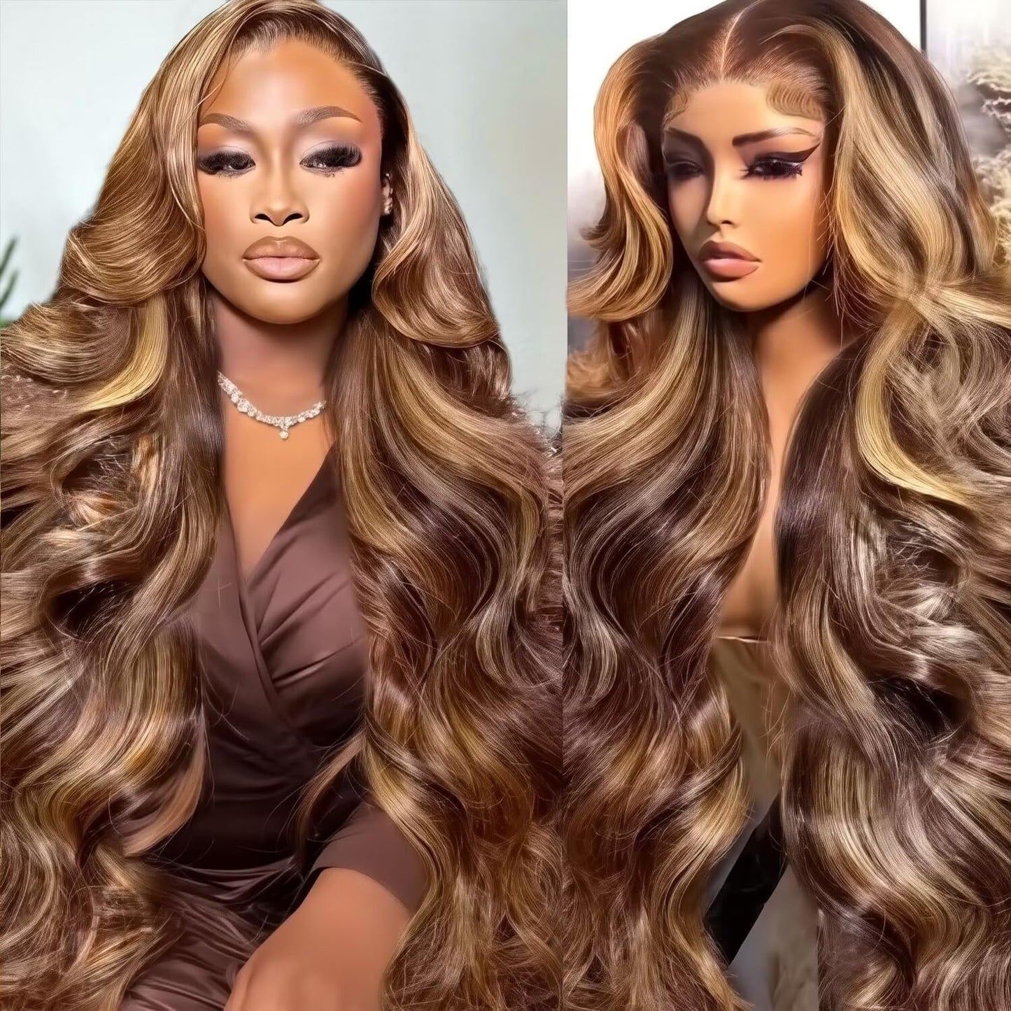 34 Inch Honey Blonde Ombre Highlight Lace Front Wig for Women