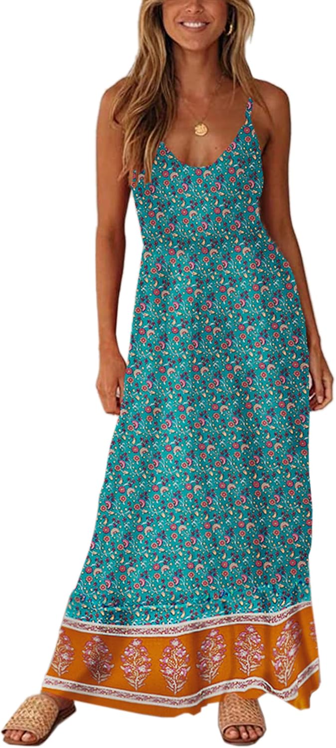 Angashion Women's Floral V Neck Maxi Dress for Summer Fun