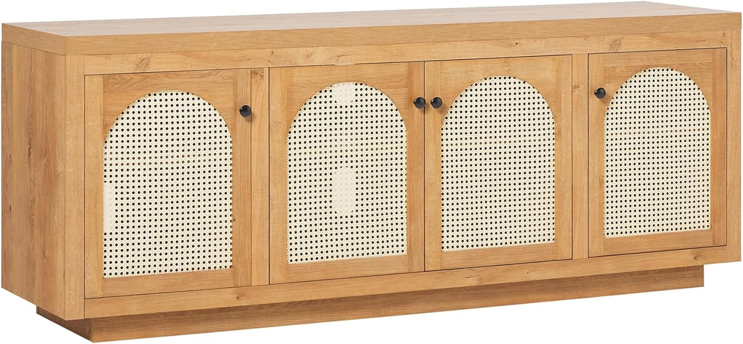 Stylish Rattan Door TV Stand - Cord Management, English Oak