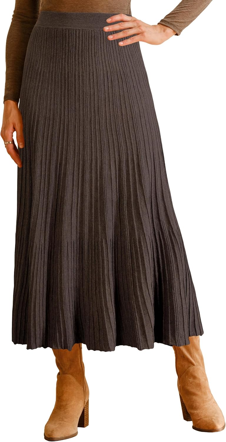 Arach&Cloz Women's Wool Blend A-Line Pleated Long Skirts 2025