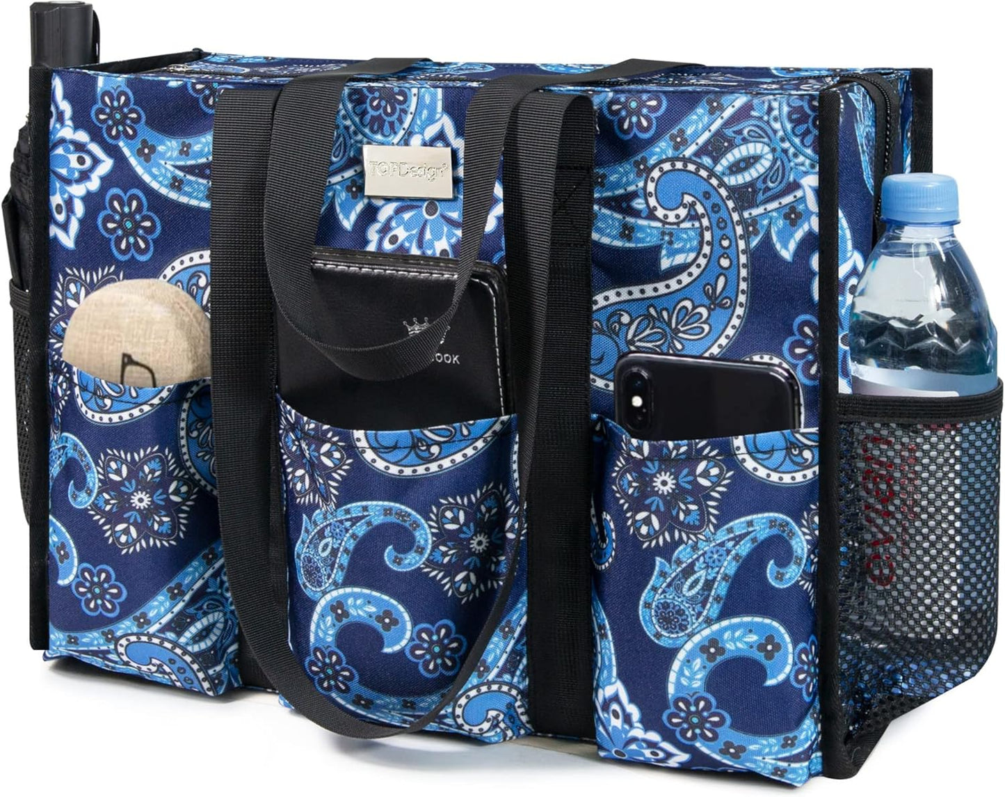 Utility Water Resistant Tote Bag with 13 Pockets for Women