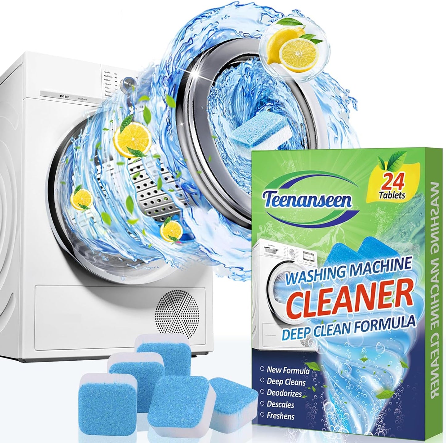 24 Pcs Washer Cleaner Tablets, Professional Grade, 12-Month Supply, Deep Clean & Deodorize