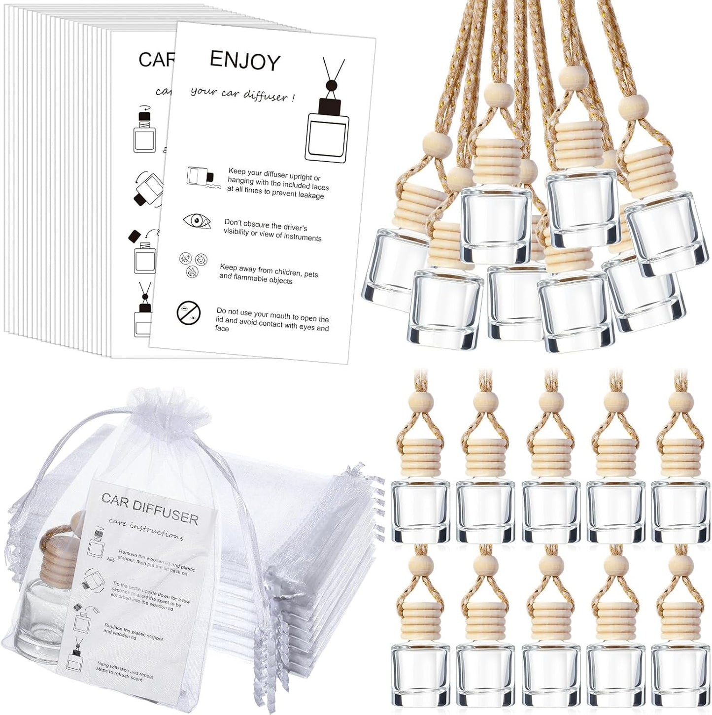 25 Hanging Car Air Freshener Bottles - Aromatherapy On-The-Go