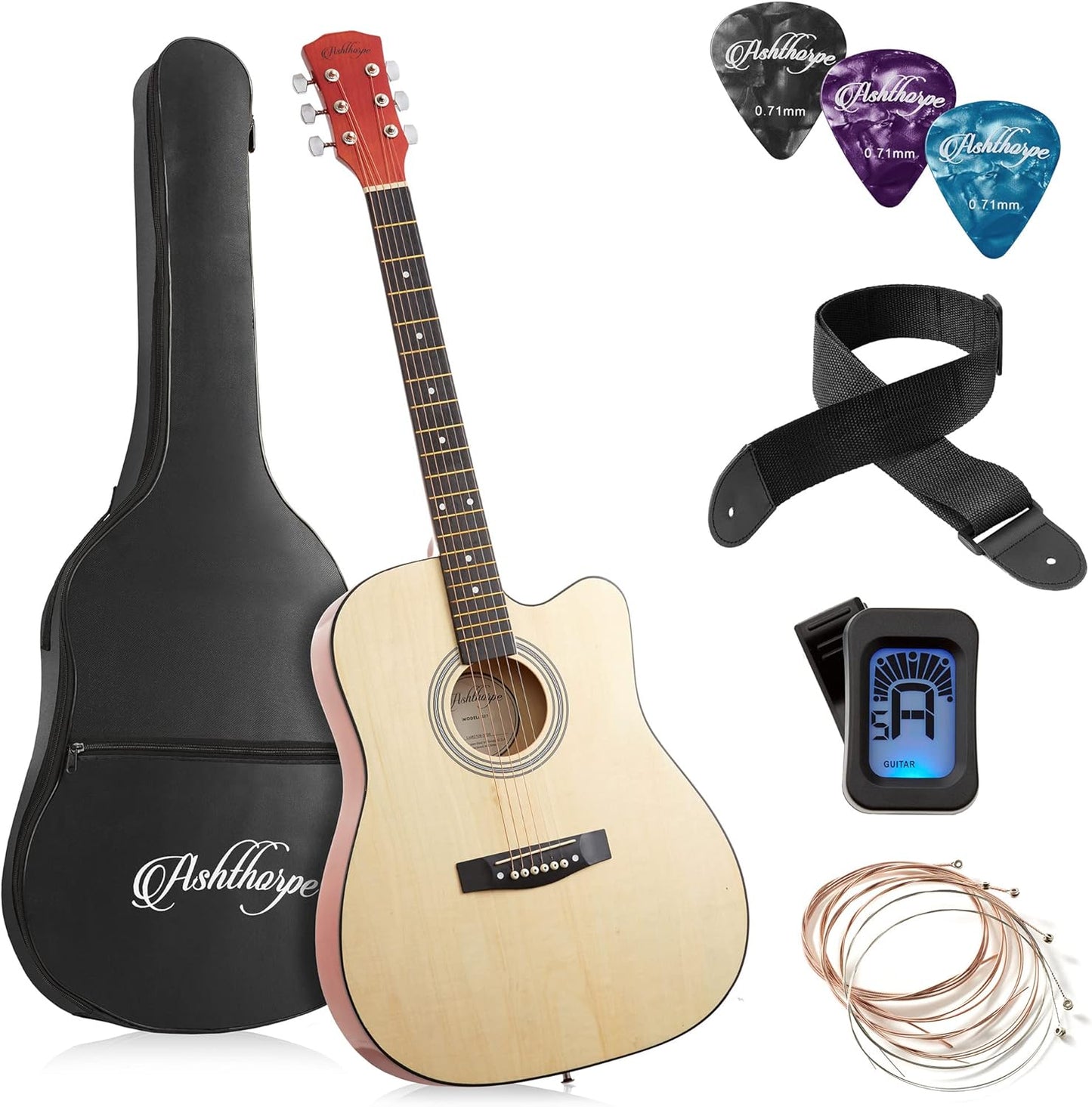 Ashthorpe 41 Cutaway Acoustic Guitar Package - Starter Kit