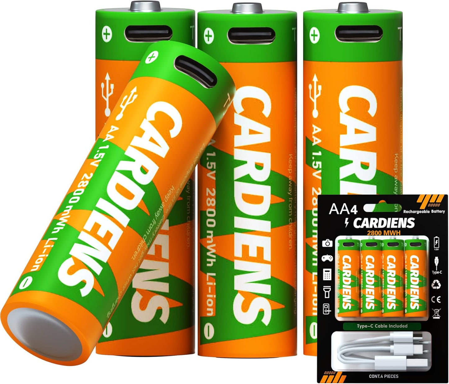 Long-Lasting USB Rechargeable AA Batteries by CARDIENS