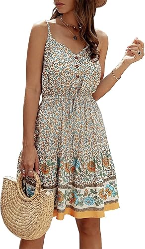 PRETTYGARDEN Womens Floral V Neck Spaghetti Strap Sundress