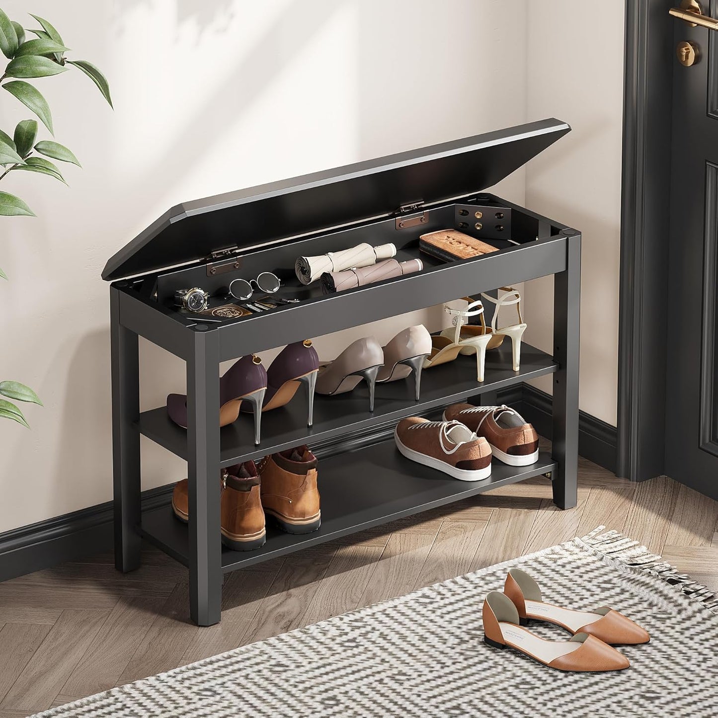 Shoe Rack Bench Seat with Hidden Storage for Entryway Style