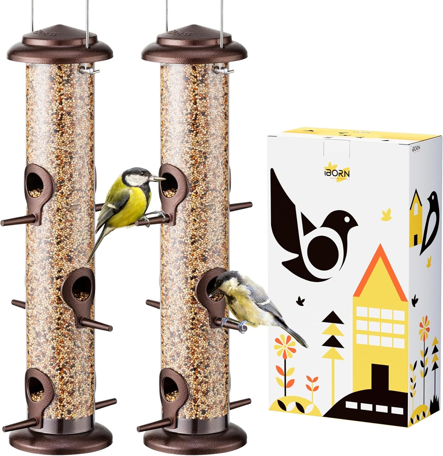 iBorn Metal Bird Feeder for Wild Birds with 6 Feeding Ports
