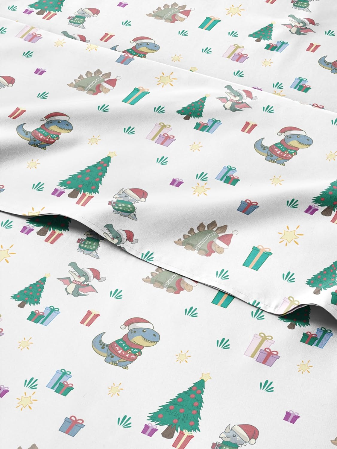Queen Christmas Dinos Sheet Set - Festive Holiday Bedding