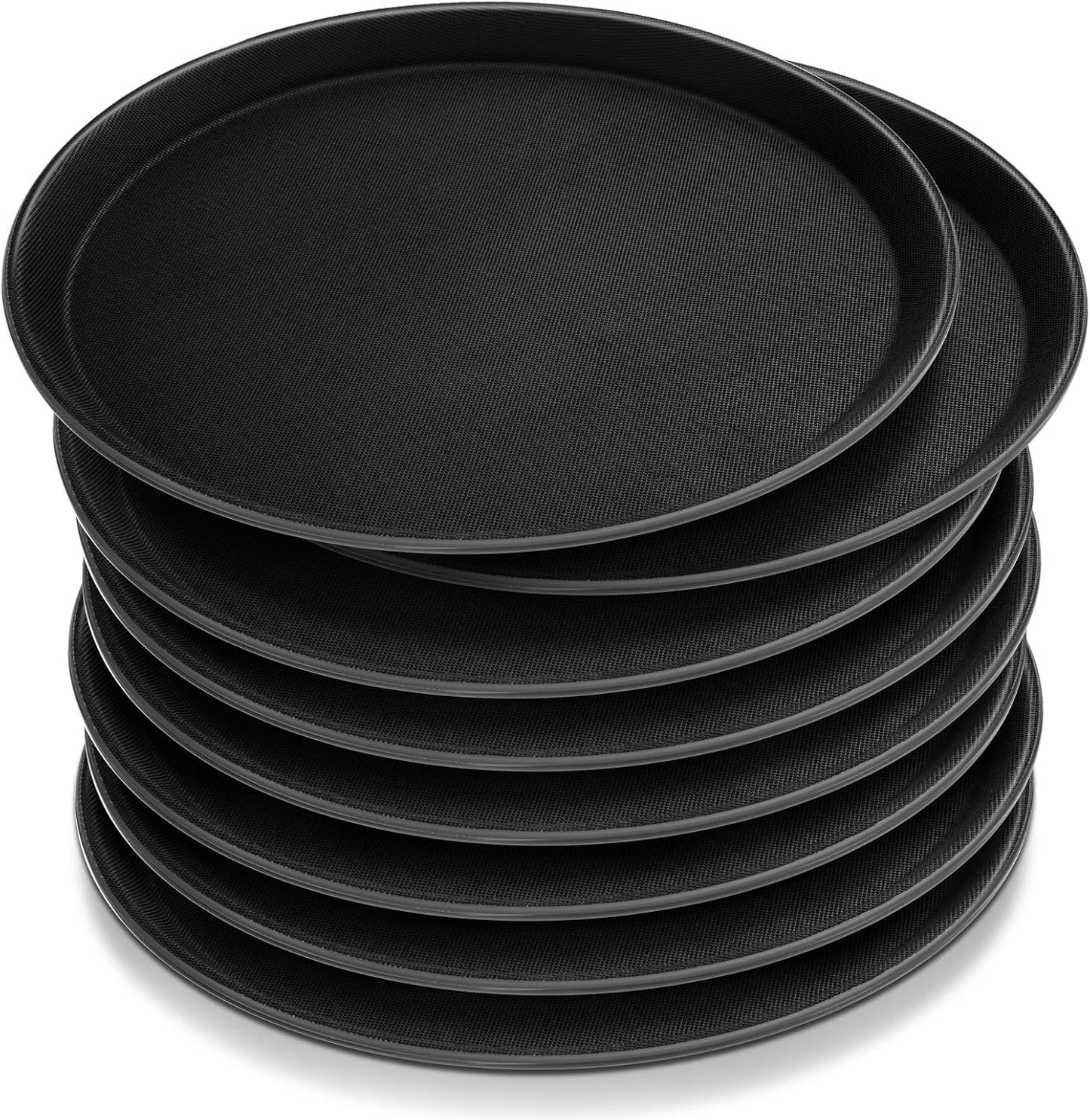 Zopeal 8 Pieces Black Round Restaurant Serving Tray Set