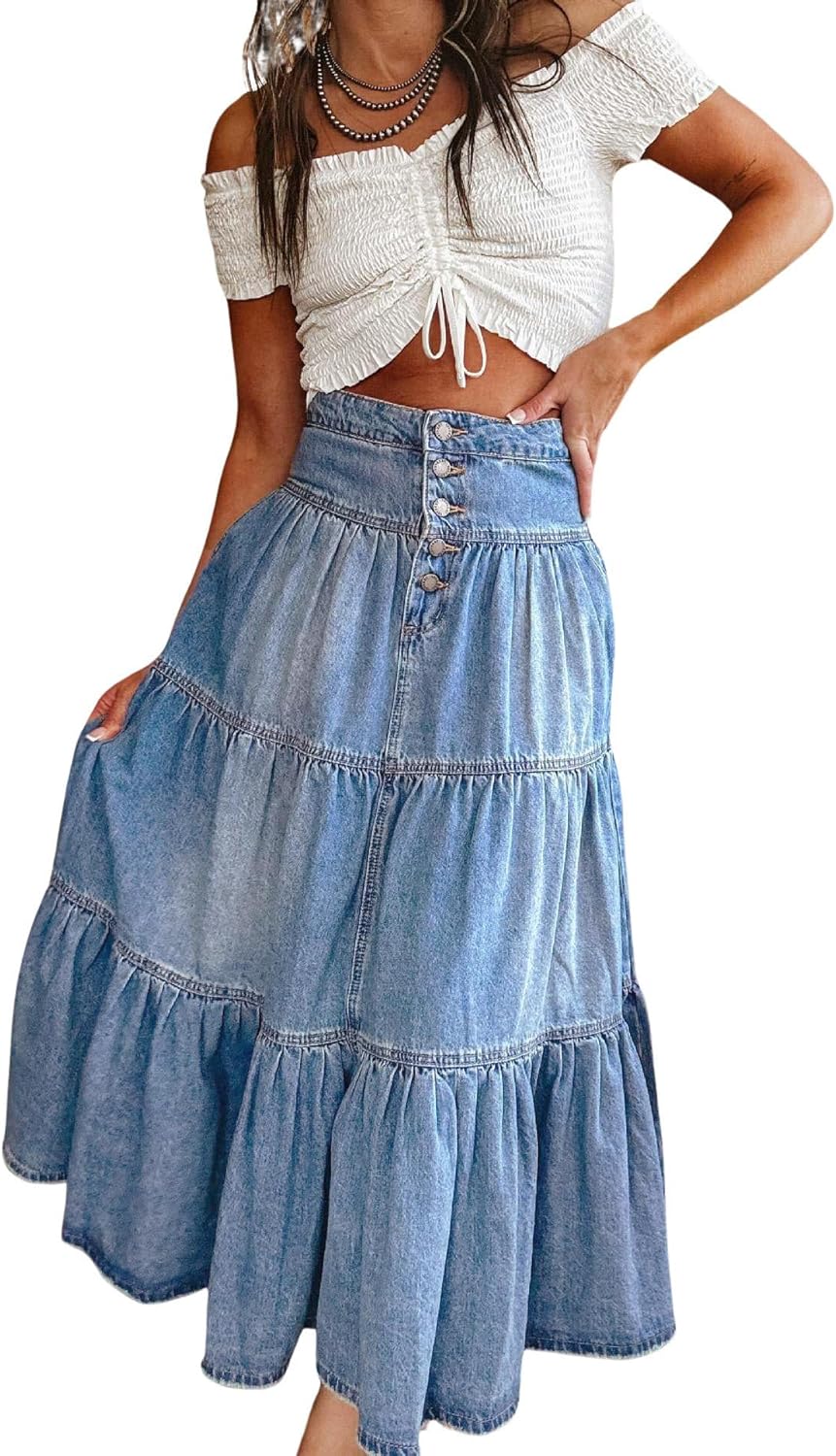 utcoco Women's High Waist Long Denim Skirt for Every Occasion