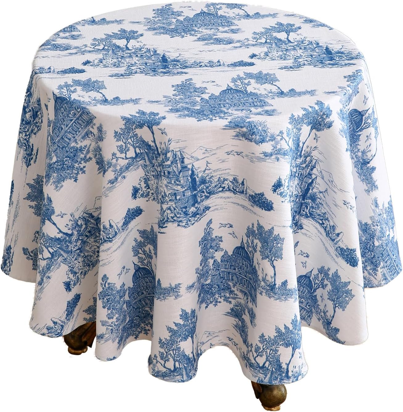 Designer Cyan Tablecloth for Round Table - Vintage Linen Style