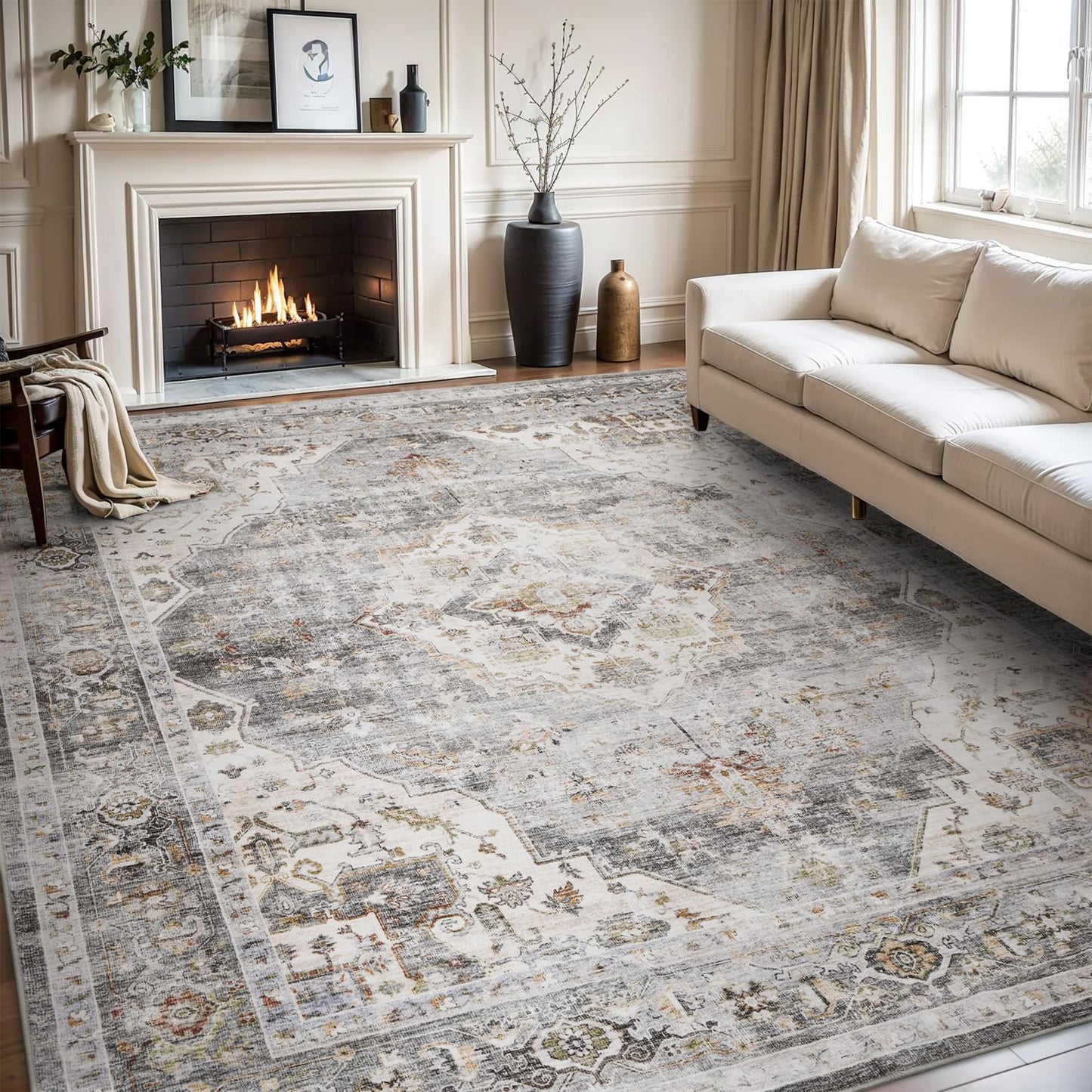 Soft Vintage Grey Area Rug 6X9 for Living Room and Bedroom