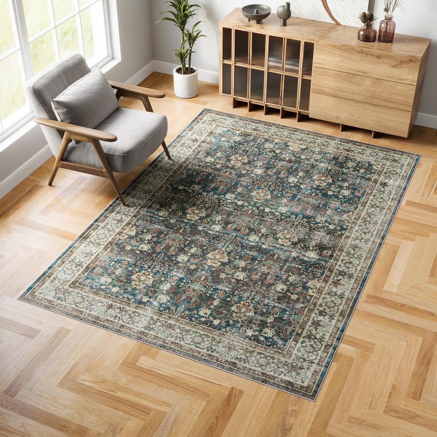Dripex Vintage Washable Area Rug - Soft Non-Slip Accent Rug