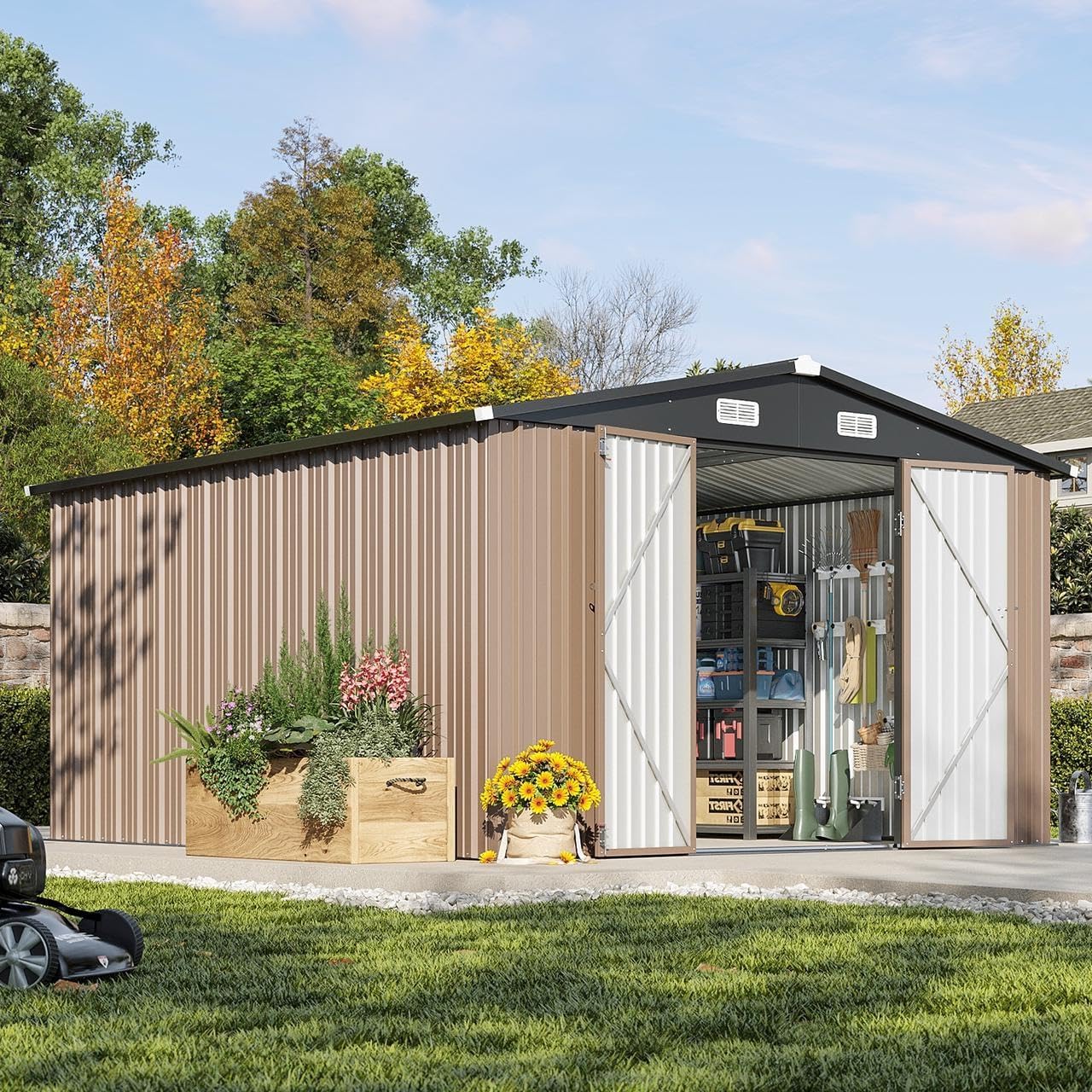 Aoxun 10 x 12FT Outdoor Storage Shed for Garden and Backyard