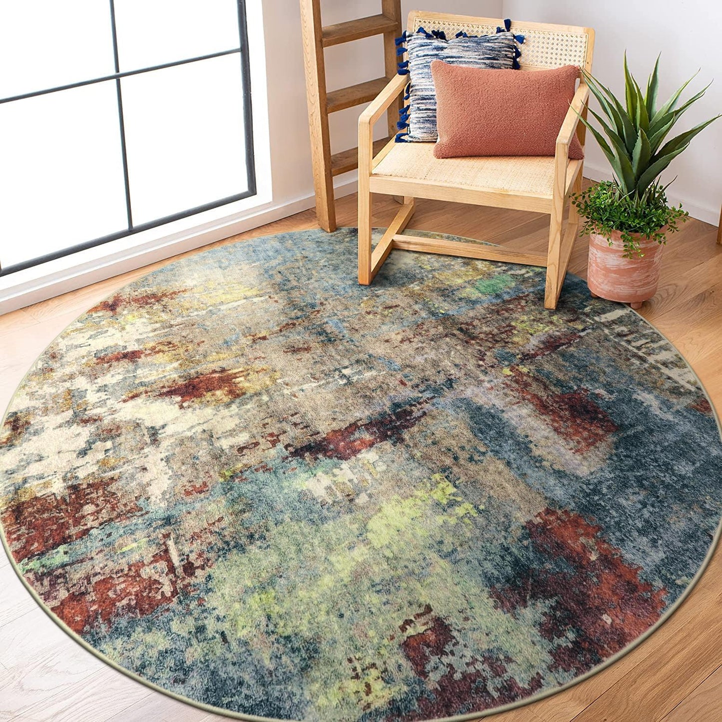 Lahome Modern Abstract Round Rug 5ft - Soft Non-Slip Carpet