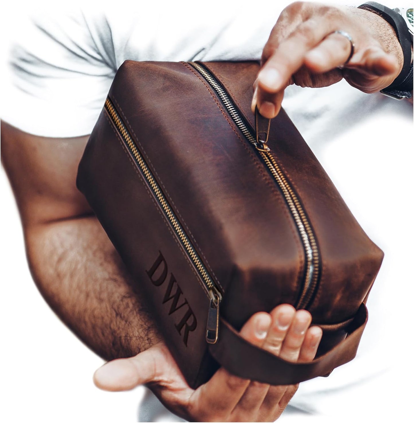 Mens Waterproof Toiletry Bag - Personalized Leather Travel Kit
