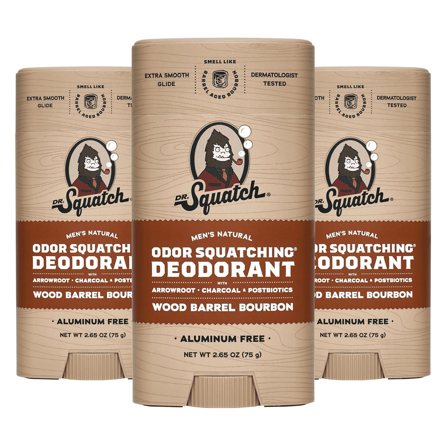 Dr. Squatch Natural Deodorant for Men 3 Pack - Wood Barrel Bourbon