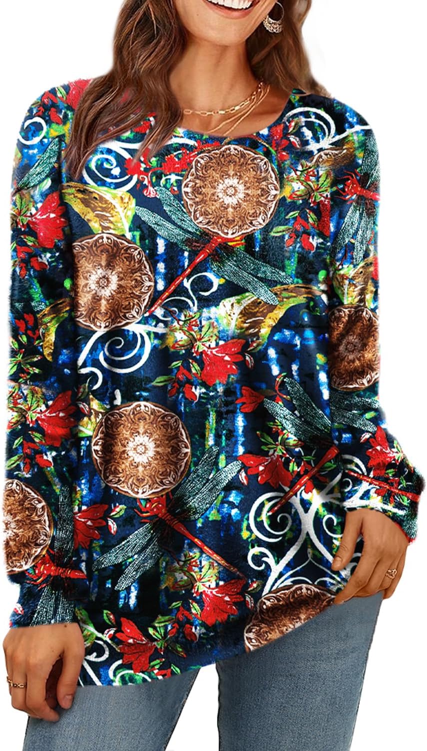 YESNO Women Christmas Sweater Graphic Printed Oversized Pullover