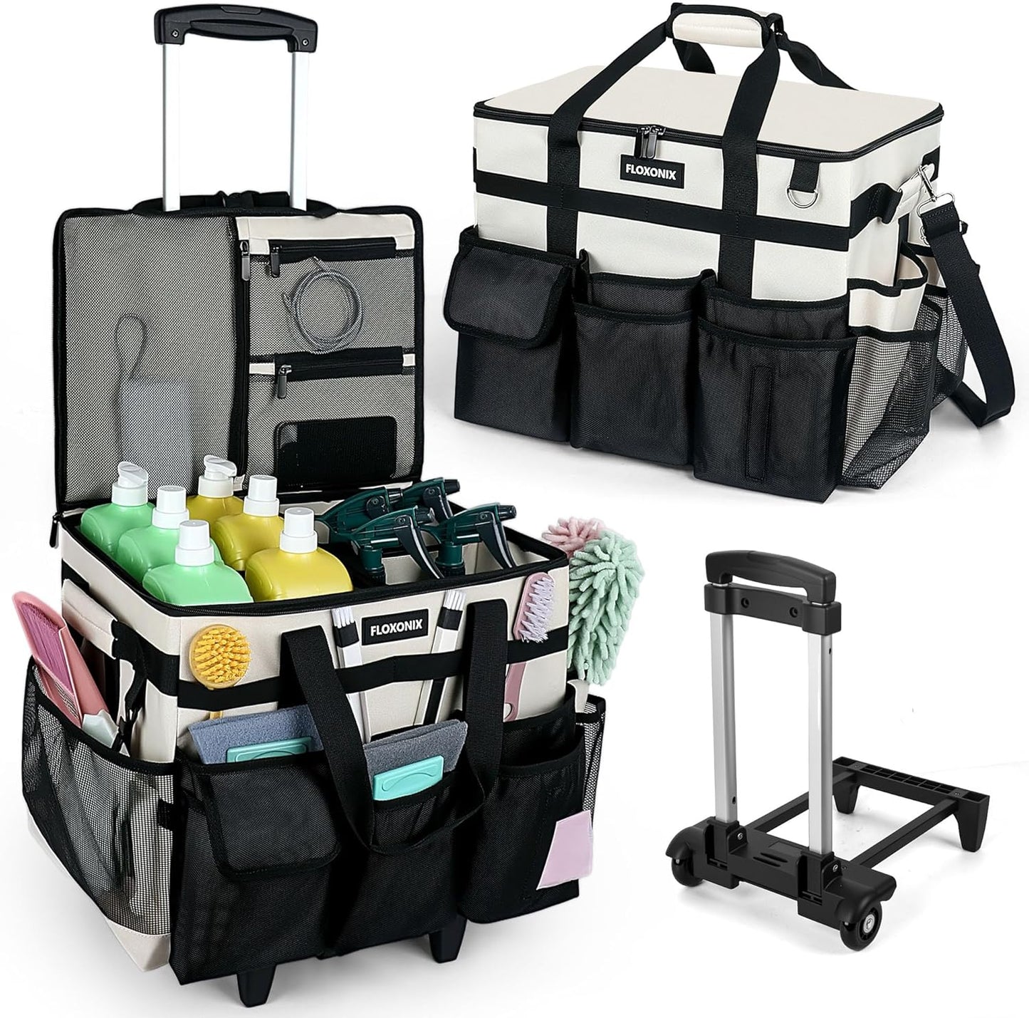Large Rolling Cleaning Caddy Bag with Wheels for Home Use