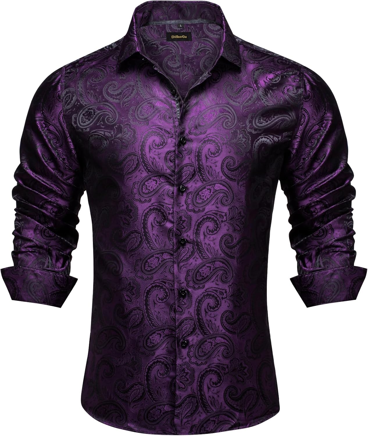DiBanGu Mens Silk Paisley Dress Shirt for Weddings and Parties