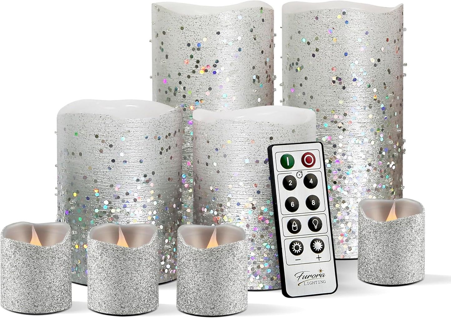 Flickering Silver Glitter LED Candles for Cozy Home Decor