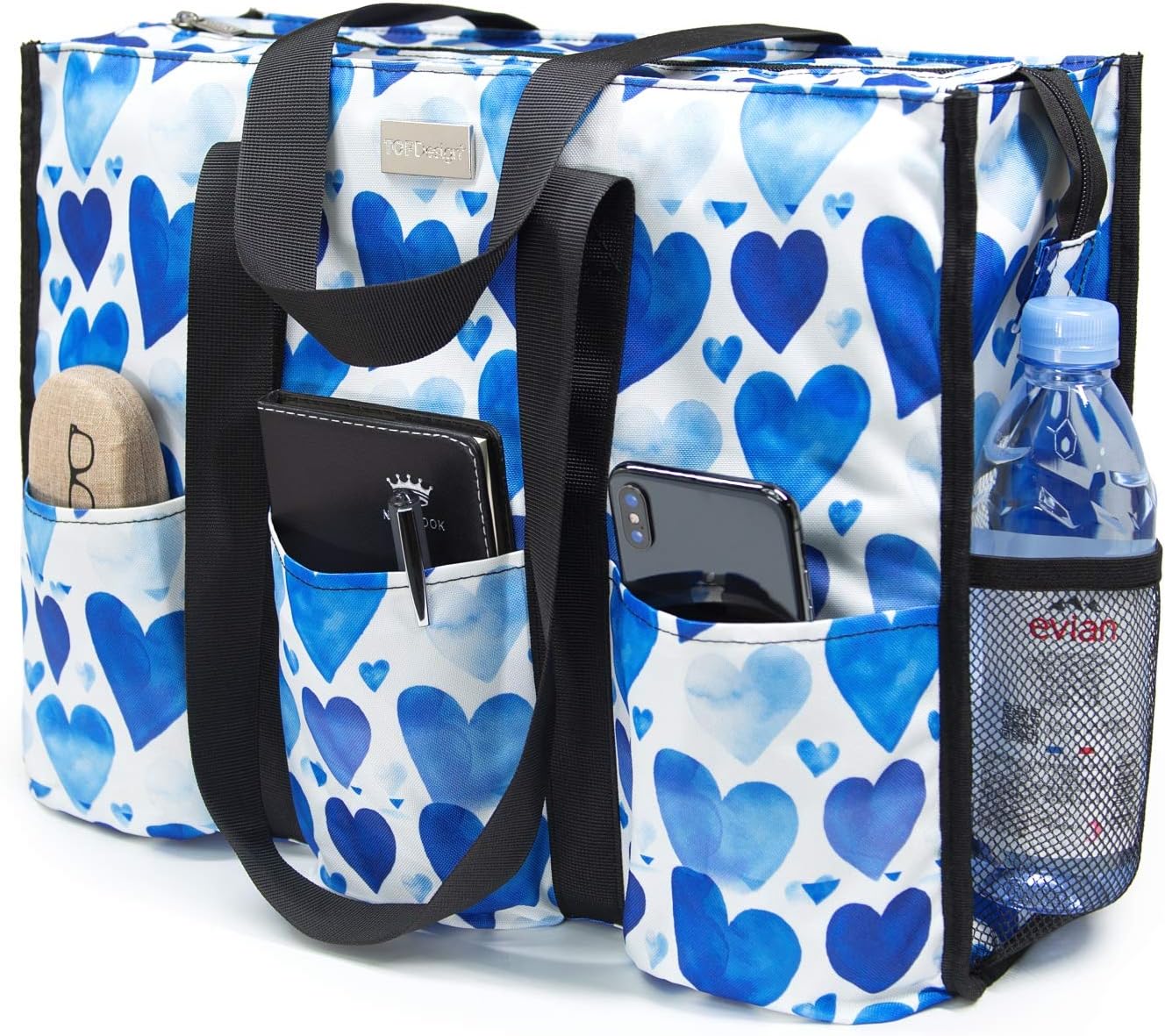 Utility Water Resistant Tote Bag with 13 Pockets for Women