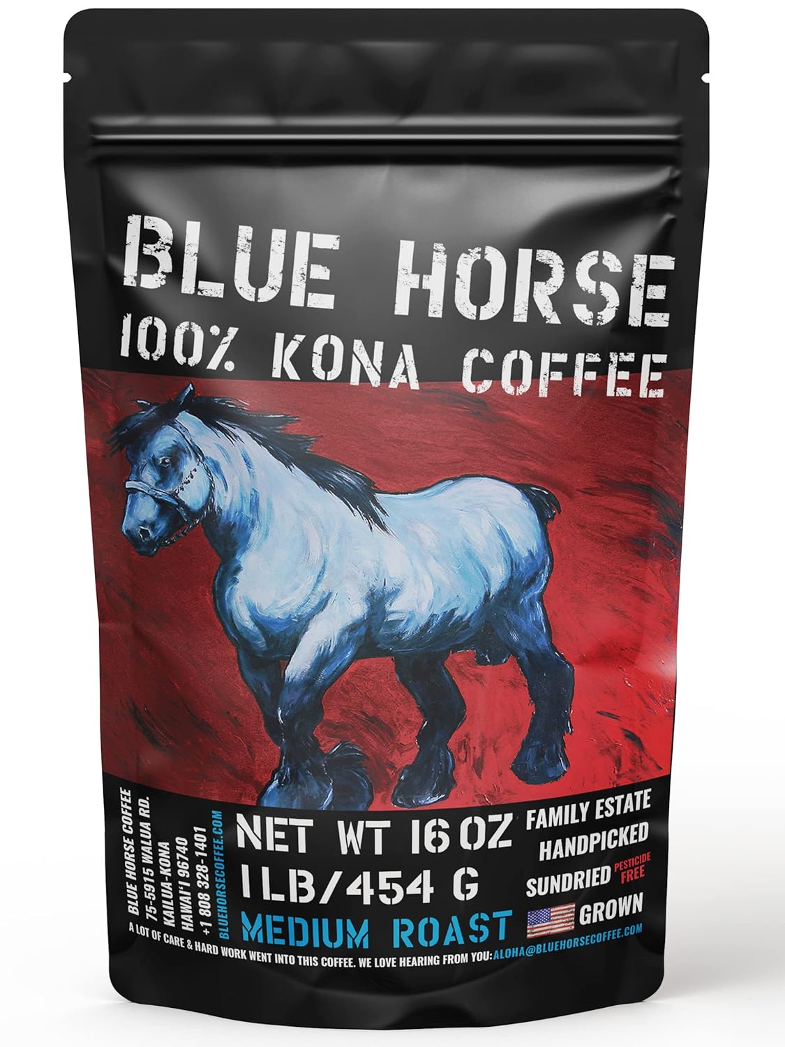 Blue Horse 100% Kona Coffee - Medium Roast - Fresh from Hawaii - 1lb Bag