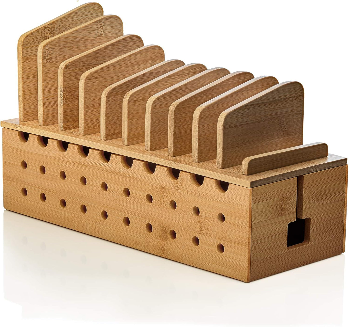 Multi Device Charging Station - Bamboo Organizer for 10 Devices
