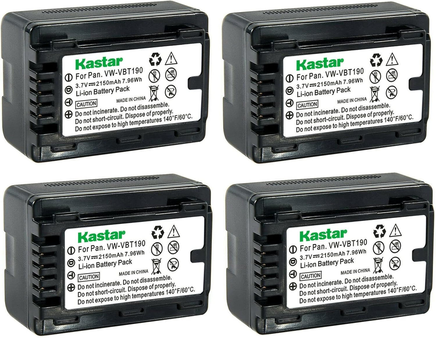Kastar 4-Pack Battery VW-VBT190 Replacement for Panasonic Cameras