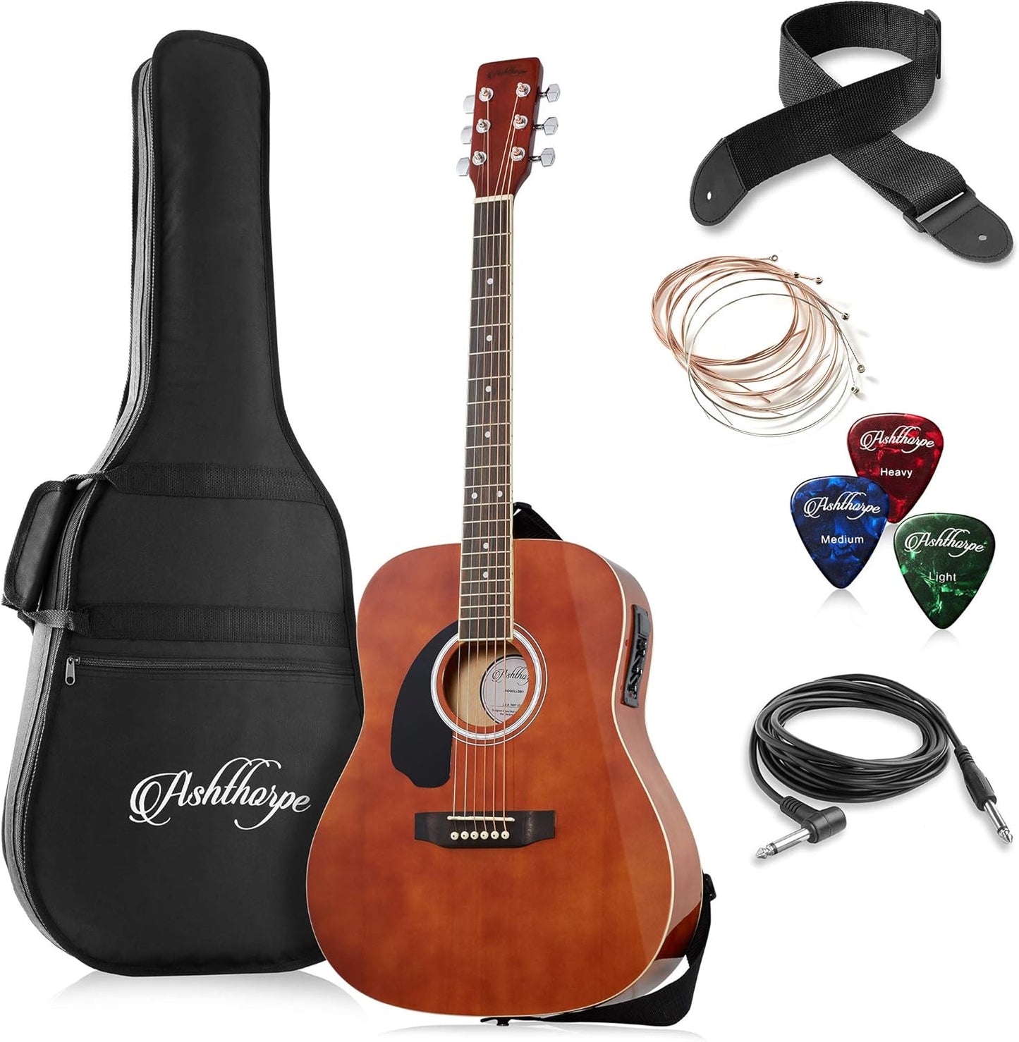 Ashthorpe Full-Size Left-Handed Dreadnought Acoustic-Electric Guitar