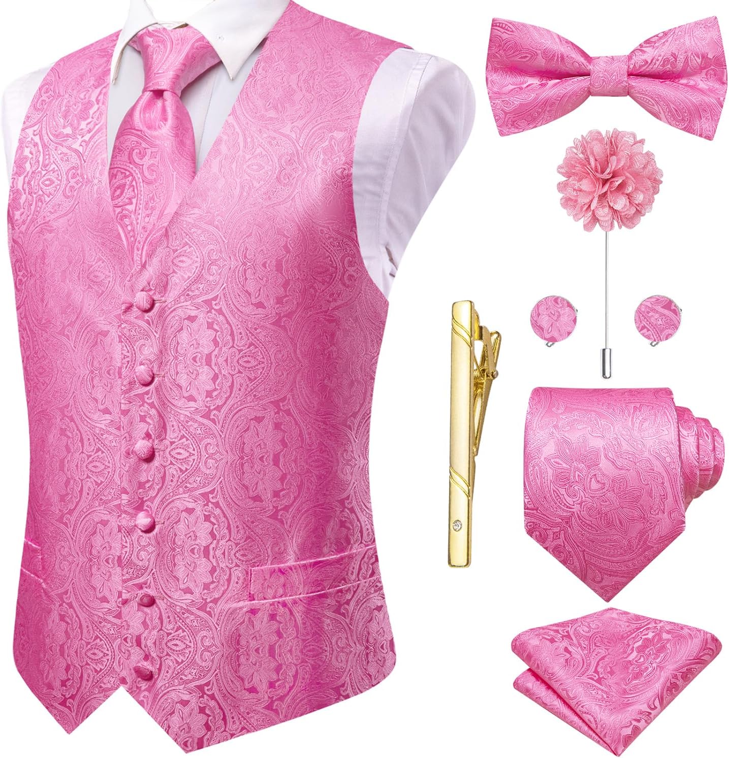 Hi-Tie Silk Mens Suit Vest Set for Weddings and Parties