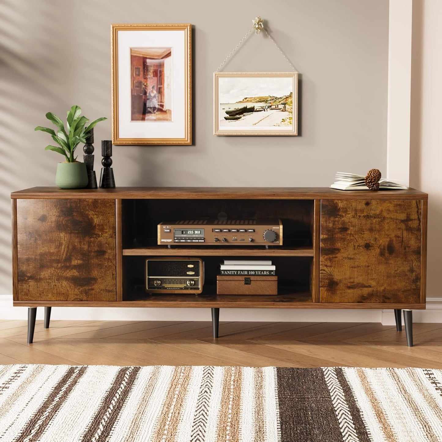 Mid Century Modern TV Stand for 65 Inch TV with Storage