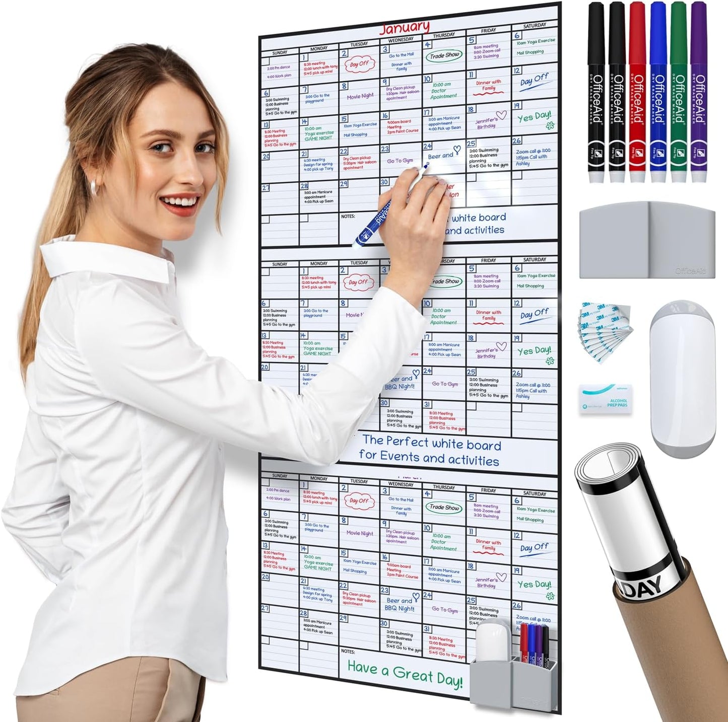 3 Month Dry Erase Calendar for Wall - Perfect for Home & Office