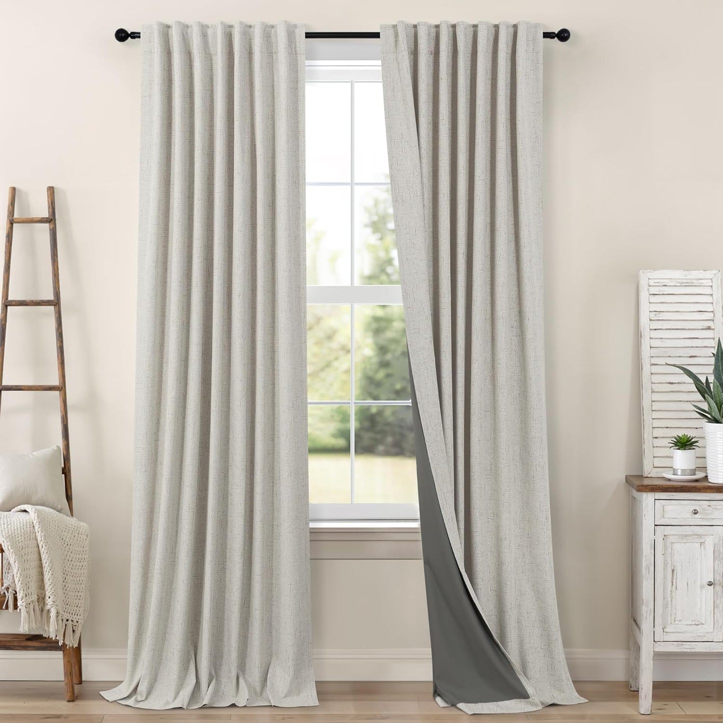 Black Out Linen Curtains 108 Inches Long for Total Blackout