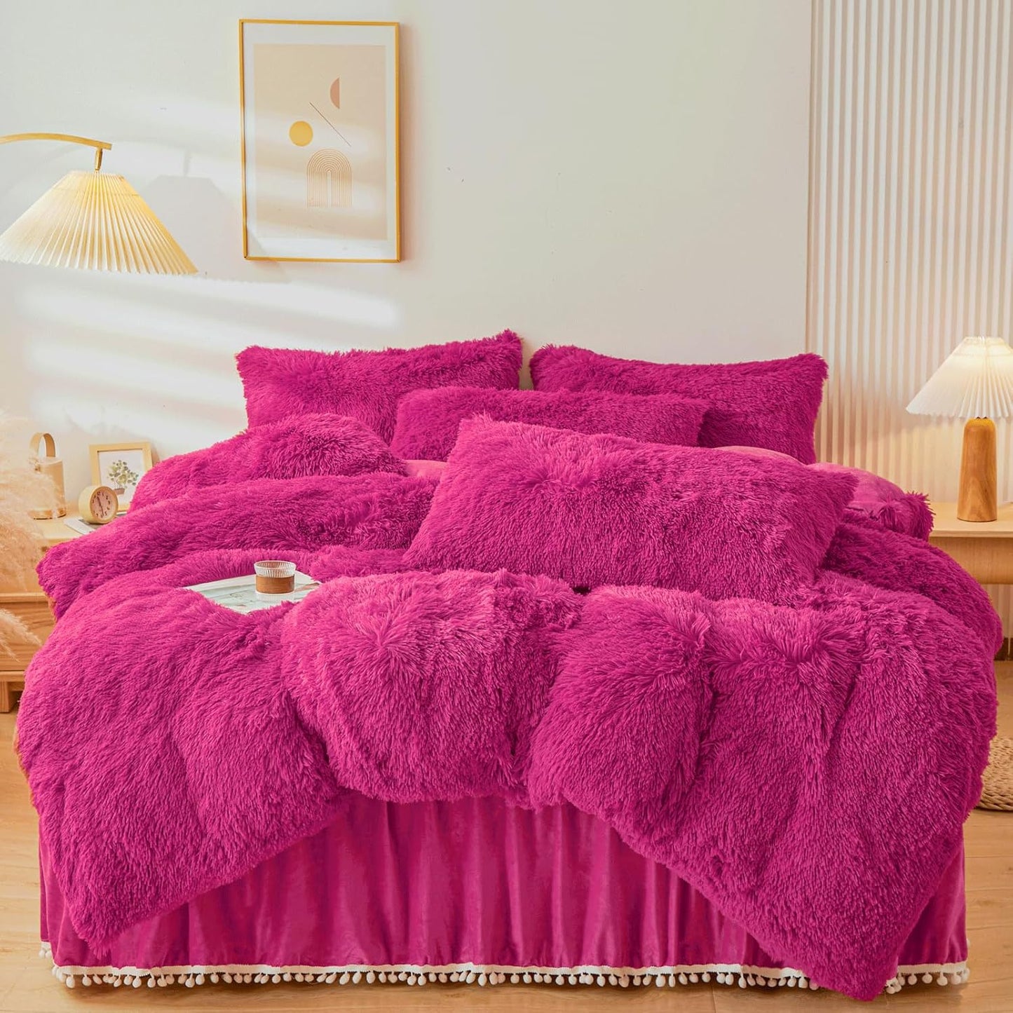 Fluffy Hot Pink Comforter Cover Set Queen for Cozy Bedrooms