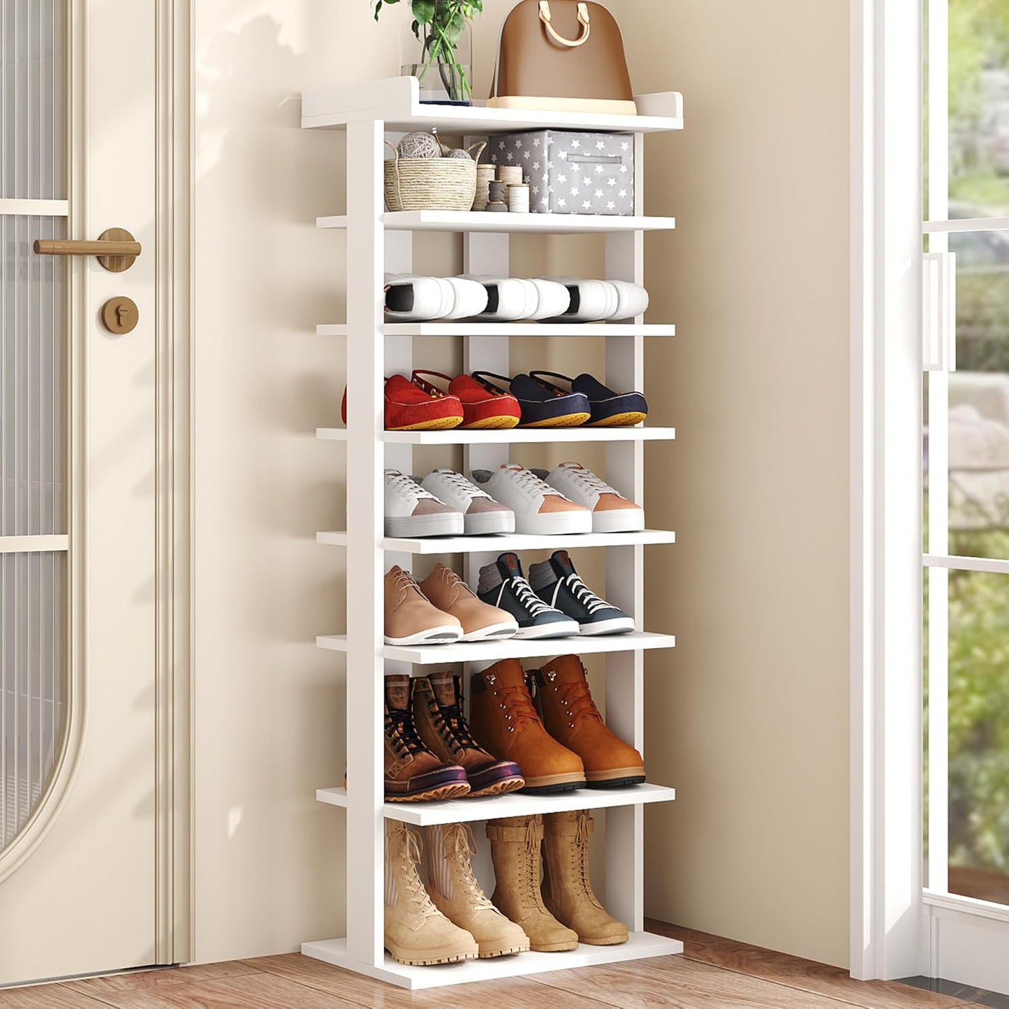 7-Tier Wood Shoe Rack for Entryway and Narrow Spaces