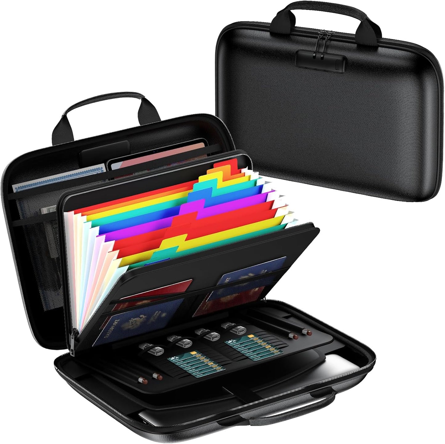 Fireproof Document Box with Lock and Accordion File Organizer