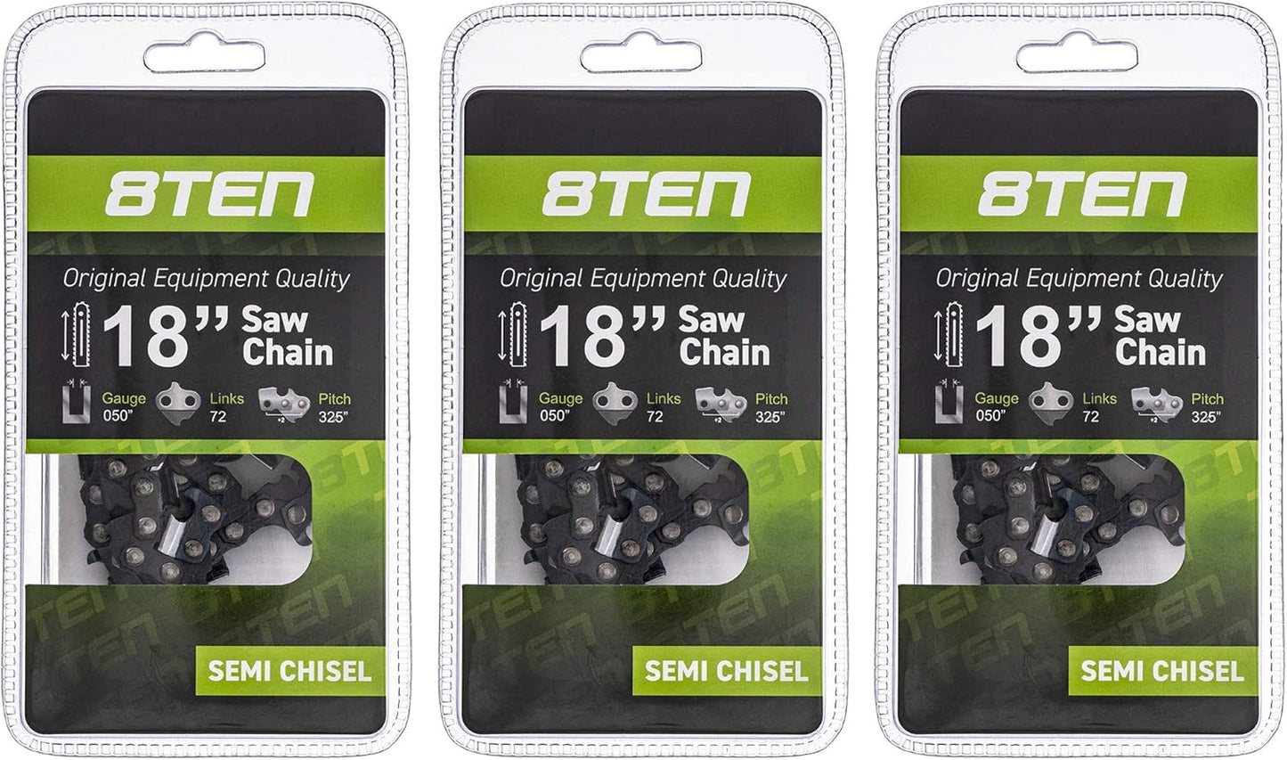 8TEN Chainsaw Chain for Husqvarna 240 18 inch .050 .325 (3 Pack)