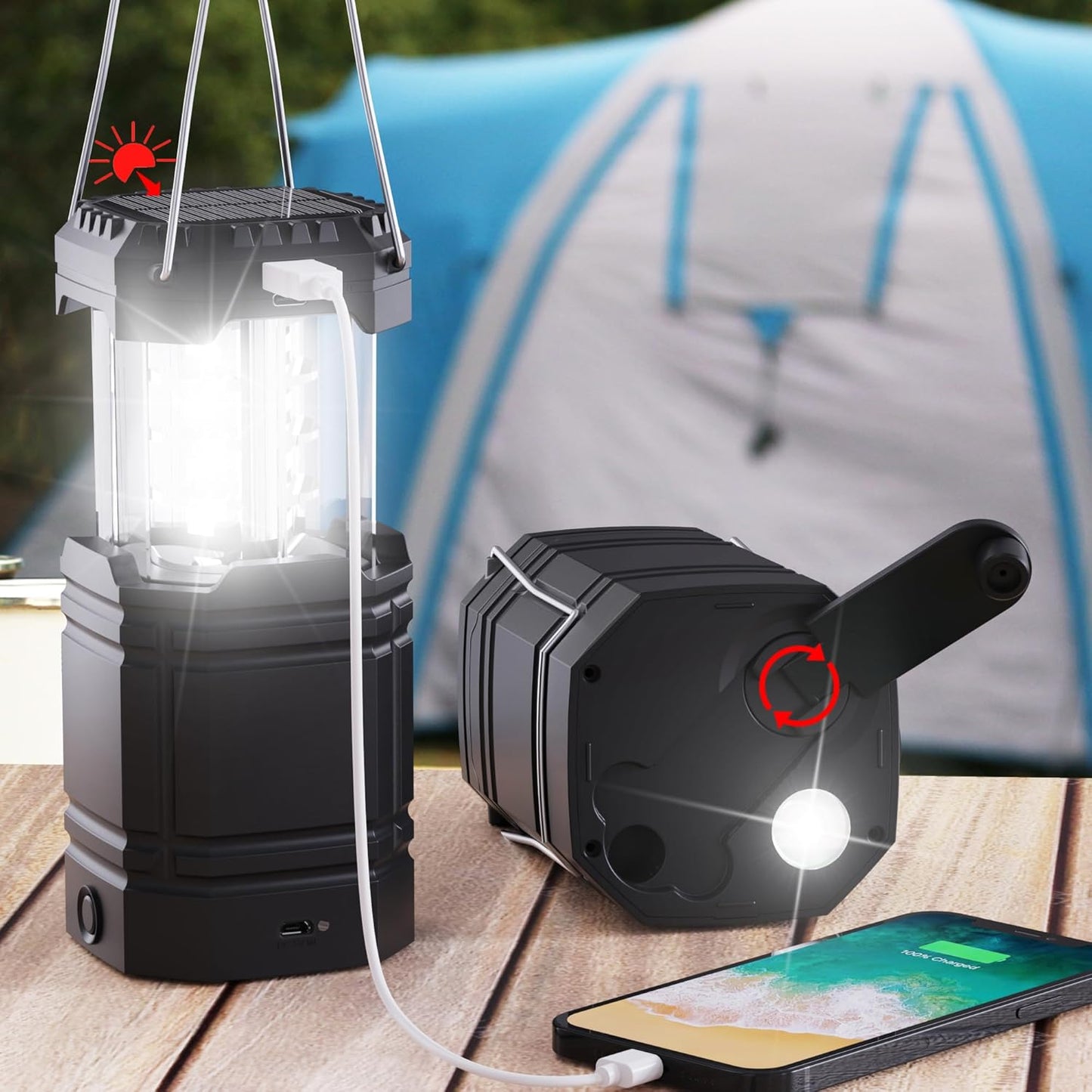 Mesqool Solar Camping Lantern: 3000 Lumens, 23-26H Run Time